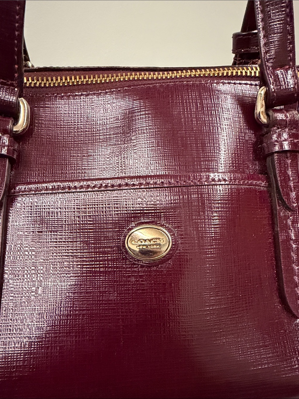Coach Plum Peyton Patent Leather Satchel with Gold Hardware - Picture 2 of 15